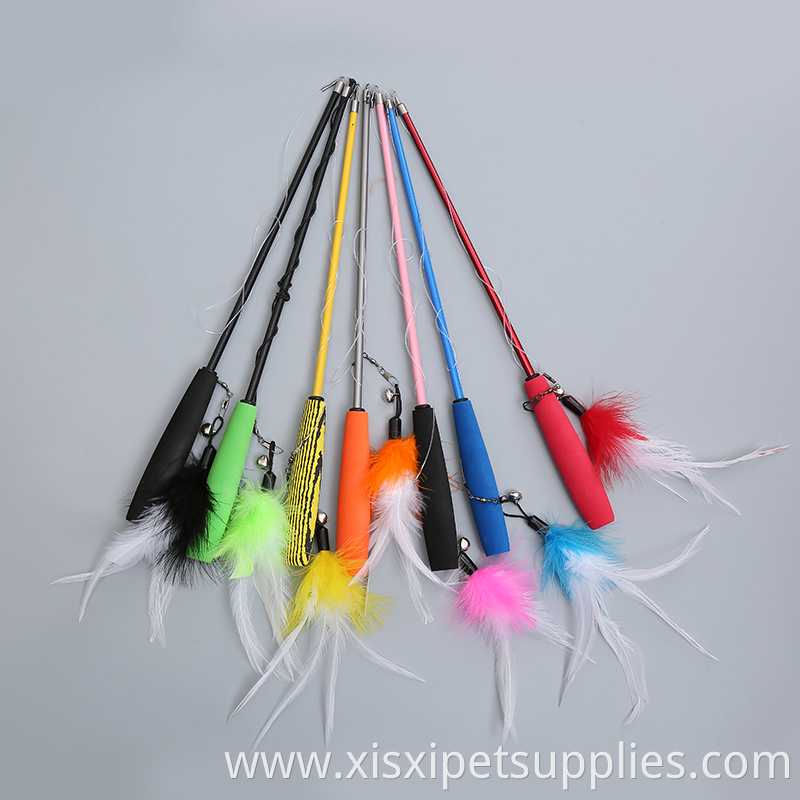 Colorful New Design Fishing Rod Cat Feather Wand Cat Teaser Stick Toy